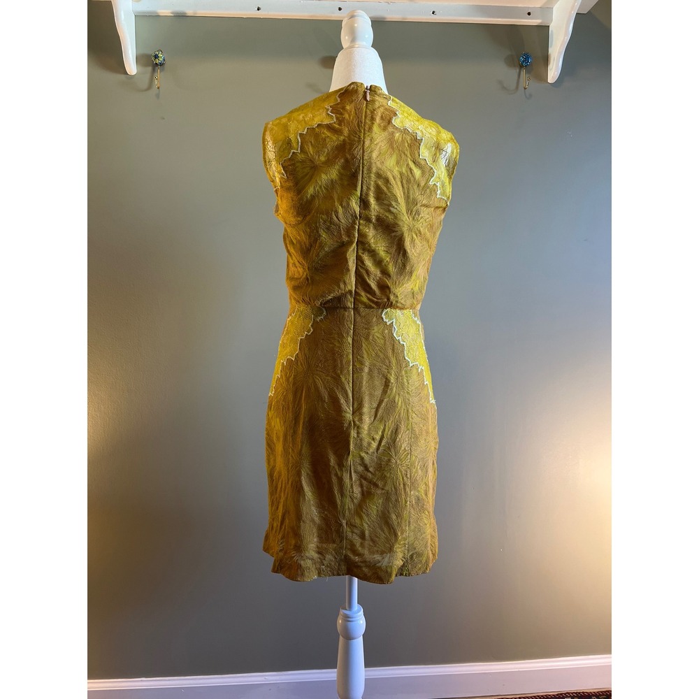 BCBGMAXAZRIA Mustard Yellow Lace‎ Floral Embroidered Sheath Dress Size 6 - Picture 6 of 11